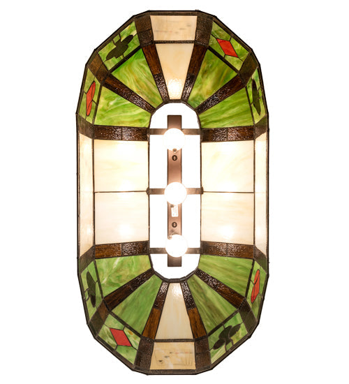 Meyda Lighting Poker Face 33" 3-Light Mahogany Bronze Island Pendant Light With Multi-Colored Shade Glass