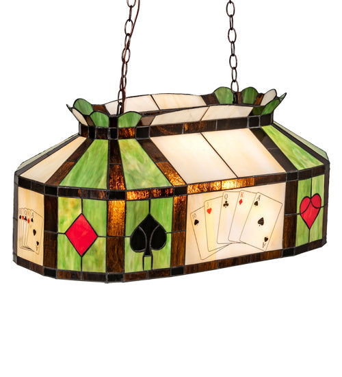 Meyda Lighting Poker Face 33" 3-Light Mahogany Bronze Island Pendant Light With Multi-Colored Shade Glass