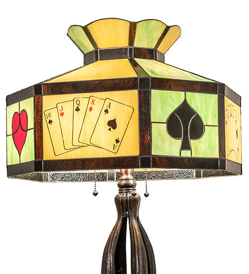 Meyda Lighting Poker Face 33" 3-Light Mahogany Bronze Table Lamp With Multi-Colored Stained Shade Glass