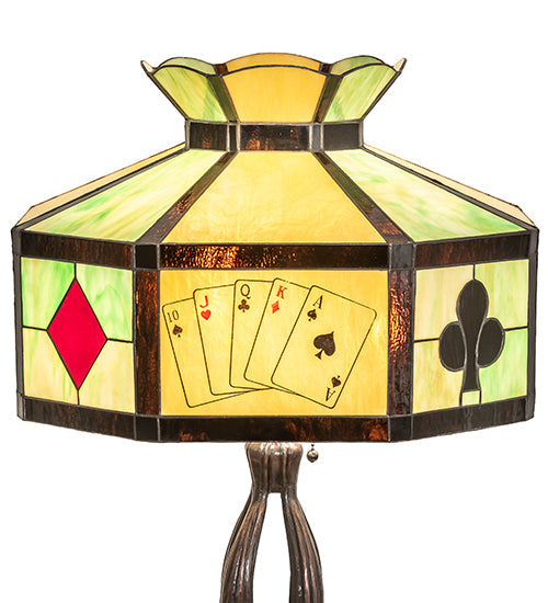 Meyda Lighting Poker Face 33" 3-Light Mahogany Bronze Table Lamp With Multi-Colored Stained Shade Glass