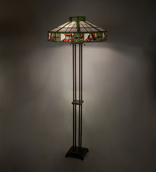 Meyda Lighting Poker Face 61" 2-Light Mahogany Bronze Floor Lamp With Multi-Colored Stained Shade Glass