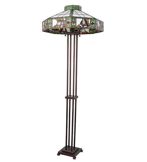 Meyda Lighting Poker Face 61" 2-Light Mahogany Bronze Floor Lamp With Multi-Colored Stained Shade Glass