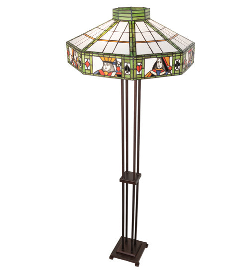 Meyda Lighting Poker Face 61" 2-Light Mahogany Bronze Floor Lamp With Multi-Colored Stained Shade Glass