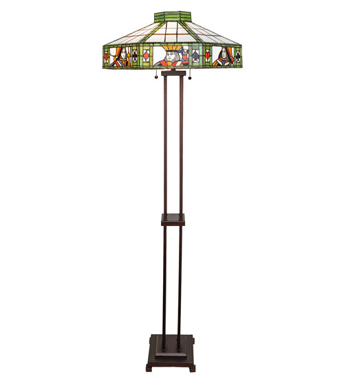 Meyda Lighting Poker Face 61" 2-Light Mahogany Bronze Floor Lamp With Multi-Colored Stained Shade Glass