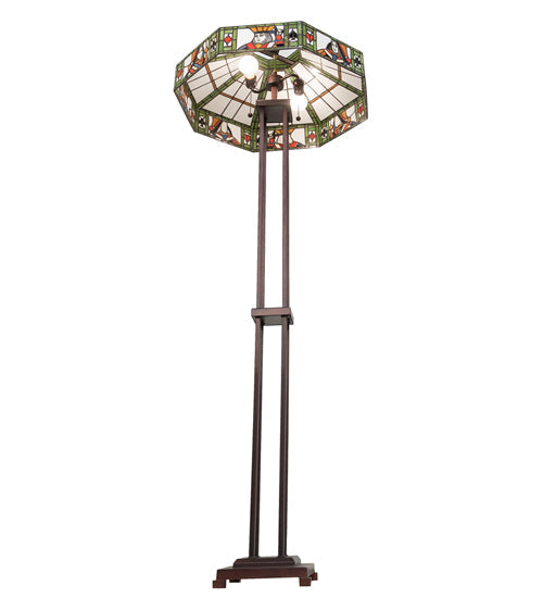 Meyda Lighting Poker Face 61" 2-Light Mahogany Bronze Floor Lamp With Multi-Colored Stained Shade Glass