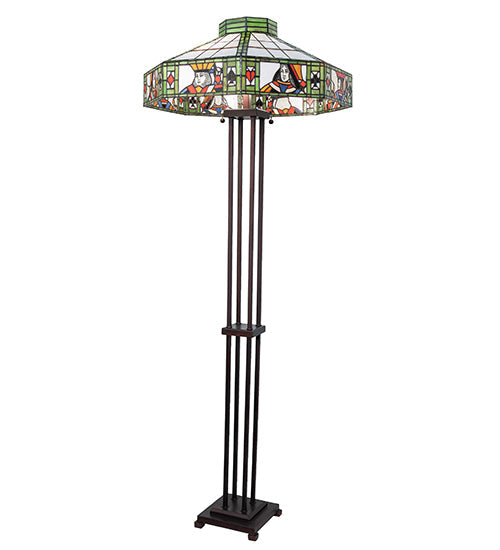 Meyda Lighting Poker Face 61" 2-Light Mahogany Bronze Floor Lamp With Multi-Colored Stained Shade Glass