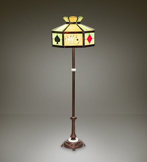 Meyda Lighting Poker Face 63" 3-Light Mahogany Bronze Floor Lamp With Multi-Colored Stained Shade Glass