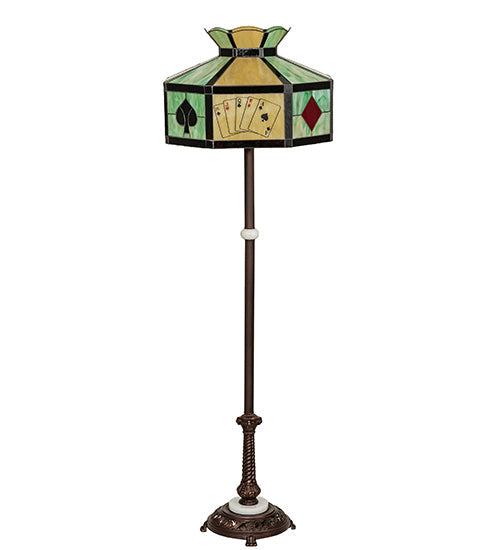 Meyda Lighting Poker Face 63" 3-Light Mahogany Bronze Floor Lamp With Multi-Colored Stained Shade Glass