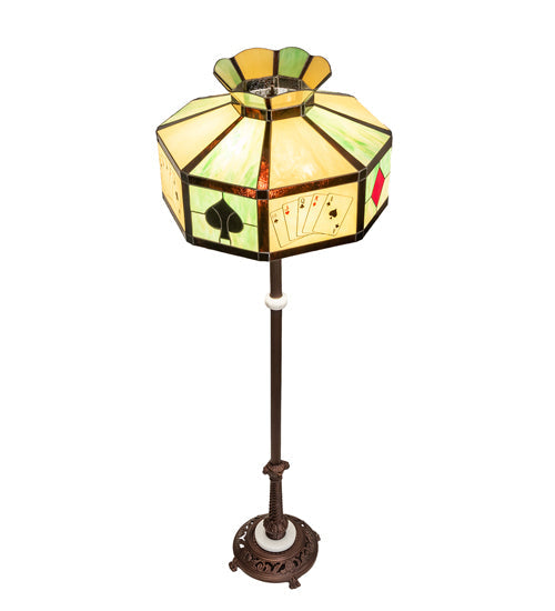 Meyda Lighting Poker Face 63" 3-Light Mahogany Bronze Floor Lamp With Multi-Colored Stained Shade Glass