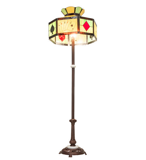 Meyda Lighting Poker Face 63" 3-Light Mahogany Bronze Floor Lamp With Multi-Colored Stained Shade Glass