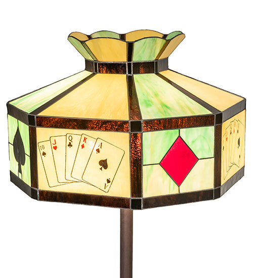 Meyda Lighting Poker Face 63" 3-Light Mahogany Bronze Floor Lamp With Multi-Colored Stained Shade Glass