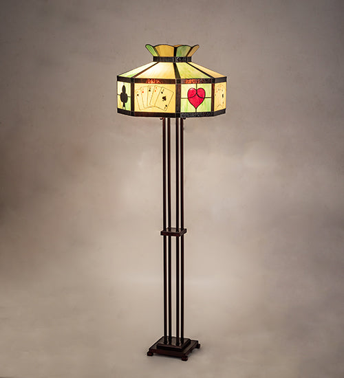 Meyda Lighting Poker Face 64" 2-Light Mahogany Bronze Floor Lamp With Multi-Colored Stained Shade Glass