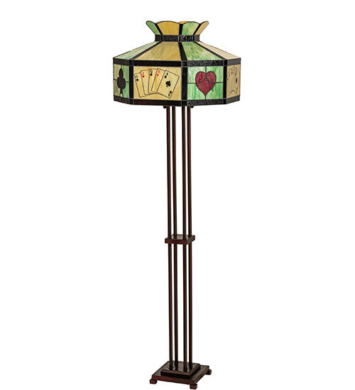 Meyda Lighting Poker Face 64" 2-Light Mahogany Bronze Floor Lamp With Multi-Colored Stained Shade Glass