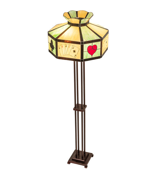 Meyda Lighting Poker Face 64" 2-Light Mahogany Bronze Floor Lamp With Multi-Colored Stained Shade Glass