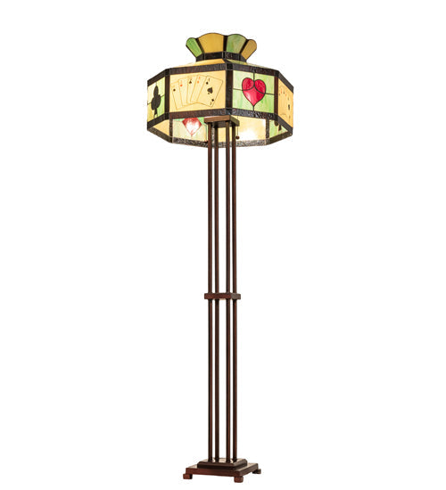 Meyda Lighting Poker Face 64" 2-Light Mahogany Bronze Floor Lamp With Multi-Colored Stained Shade Glass