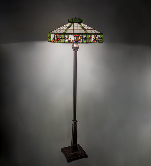 Meyda Lighting Poker Face 65" 2-Light Mahogany Bronze Floor Lamp With Multi-Colored Stained Shade Glass