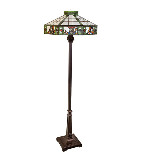 Meyda Lighting Poker Face 65" 2-Light Mahogany Bronze Floor Lamp With Multi-Colored Stained Shade Glass