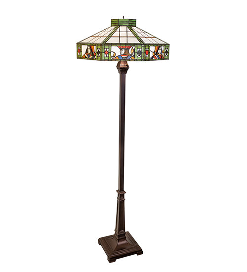 Meyda Lighting Poker Face 65" 2-Light Mahogany Bronze Floor Lamp With Multi-Colored Stained Shade Glass