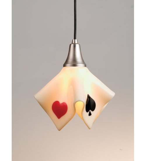 Meyda Lighting Poker Face 9" Nickel Mini Pendant Light With Multi-Colored Handkerchief Shade Glass
