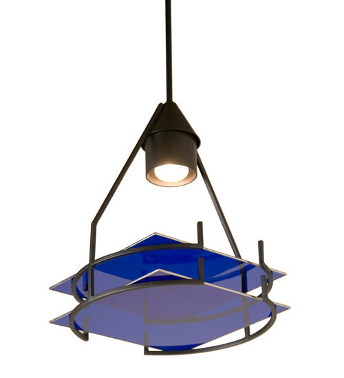 Meyda Lighting Polaris 12" Blackwash Pendant Light With Blue Glass Shade Glass
