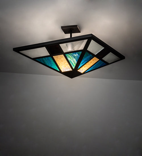 Meyda Lighting Polaris 43" Oil Rubbed Bronze Semi-flush Mount Light With Multi-Colored Shade Glass