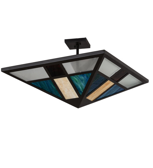 Meyda Lighting Polaris 43" Oil Rubbed Bronze Semi-flush Mount Light With Multi-Colored Shade Glass