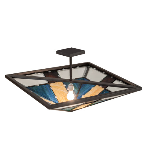 Meyda Lighting Polaris 43" Oil Rubbed Bronze Semi-flush Mount Light With Multi-Colored Shade Glass