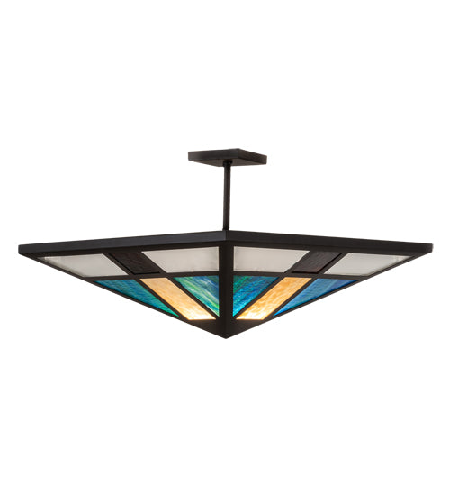 Meyda Lighting Polaris 43" Oil Rubbed Bronze Semi-flush Mount Light With Multi-Colored Shade Glass