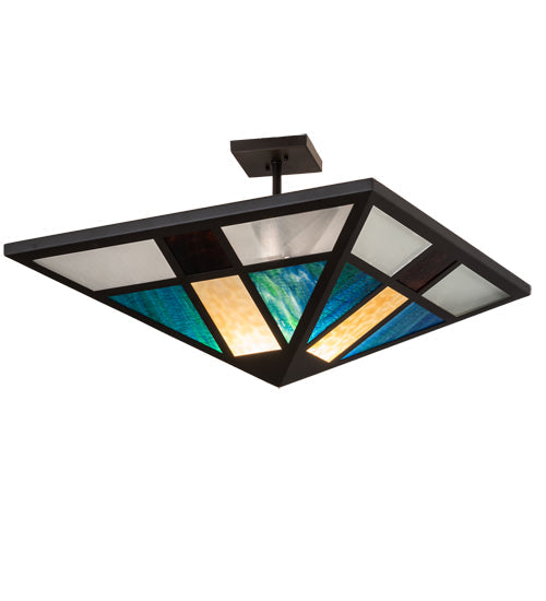 Meyda Lighting Polaris 43" Oil Rubbed Bronze Semi-flush Mount Light With Multi-Colored Shade Glass
