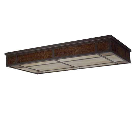 Meyda Lighting Polaris 48" 3-Light Timeless Bronze Island Flush Mount Light With Amber Mica & Beige Iridescent Art Shade Glass