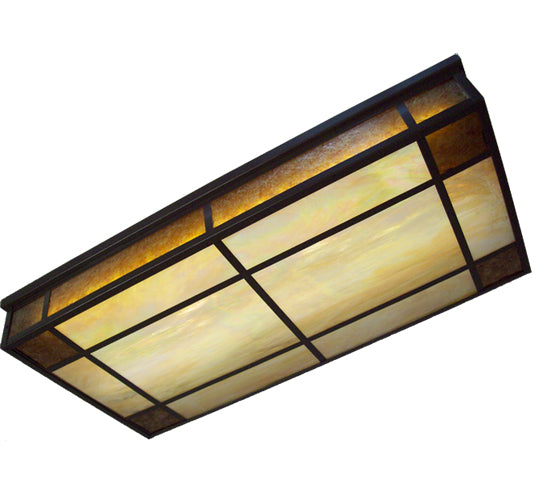 Meyda Lighting Polaris 48" 3-Light Timeless Bronze Island Flush Mount Light With Amber Mica & Beige Iridescent Art Shade Glass