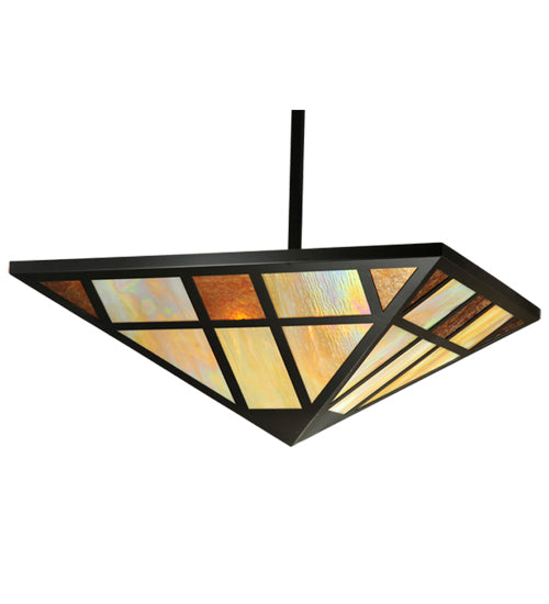 Meyda Lighting Polaris 51" 4-Light Timeless Bronze Inverted Pendant Light With Amber Mica & Beige Iridescent Shade Glass