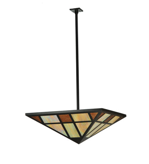 Meyda Lighting Polaris 51" 4-Light Timeless Bronze Inverted Pendant Light With Amber Mica & Beige Iridescent Shade Glass