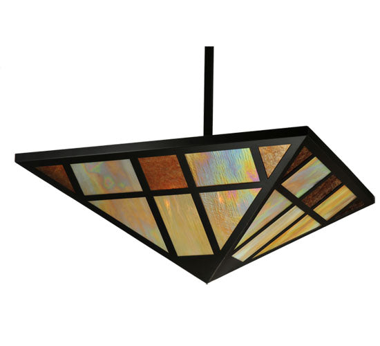 Meyda Lighting Polaris 51" 4-Light Timeless Bronze Inverted Pendant Light With Amber Mica & Beige Iridescent Shade Glass