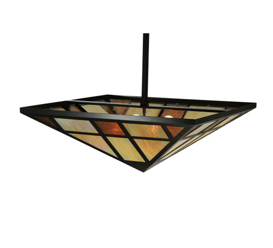 Meyda Lighting Polaris 51" 4-Light Timeless Bronze Inverted Pendant Light With Amber Mica & Beige Iridescent Shade Glass