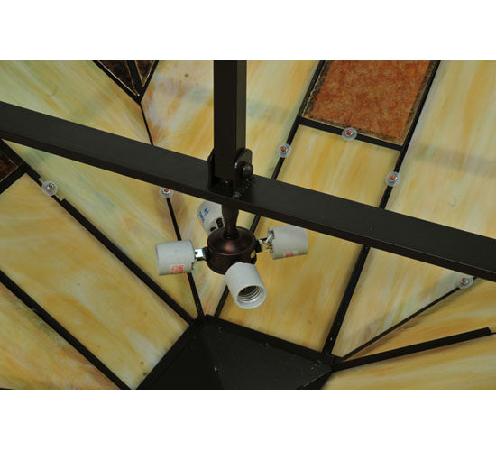 Meyda Lighting Polaris 51" 4-Light Timeless Bronze Inverted Pendant Light With Amber Mica & Beige Iridescent Shade Glass