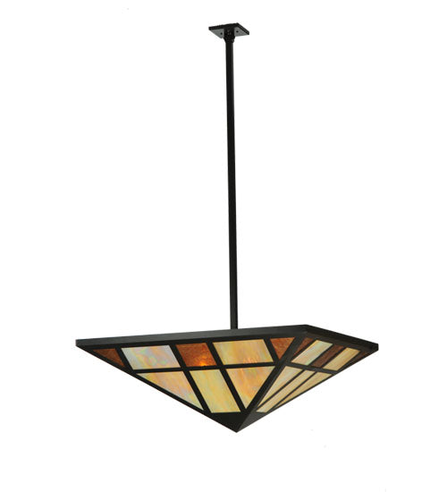 Meyda Lighting Polaris 51" 4-Light Timeless Bronze Inverted Pendant Light With Amber Mica & Beige Iridescent Shade Glass