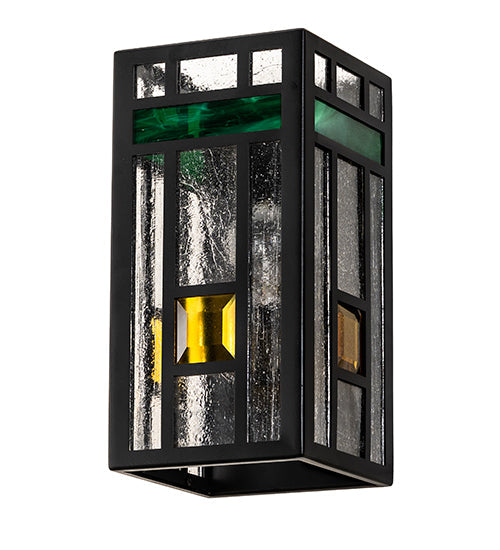 Meyda Lighting Polaris 6" Solar & Matte Black Wall Sconce With Multi-Colored Shade Glass