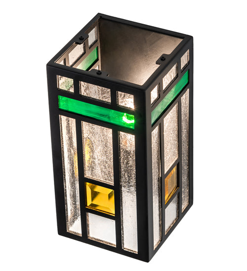 Meyda Lighting Polaris 6" Solar & Matte Black Wall Sconce With Multi-Colored Shade Glass