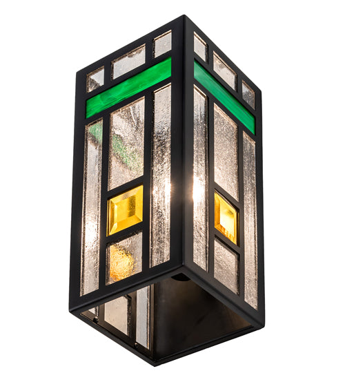 Meyda Lighting Polaris 6" Solar & Matte Black Wall Sconce With Multi-Colored Shade Glass