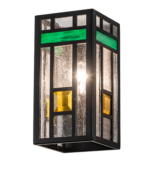 Meyda Lighting Polaris 6" Solar & Matte Black Wall Sconce With Multi-Colored Shade Glass