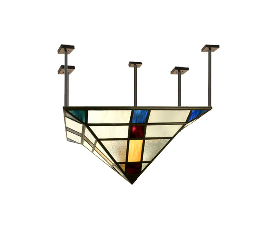 Meyda Lighting Polaris 60"Sq 8-Light Textured Black Semi-flush Mount Light With Multi-Colored Shade Glass