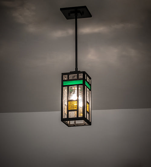 Meyda Lighting Polaris 7" Solar Black Mini Pendant Light With Multi-Colored Shade Glass