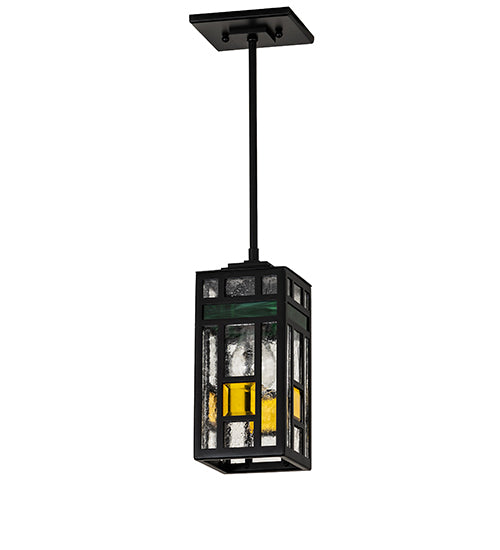 Meyda Lighting Polaris 7" Solar Black Mini Pendant Light With Multi-Colored Shade Glass