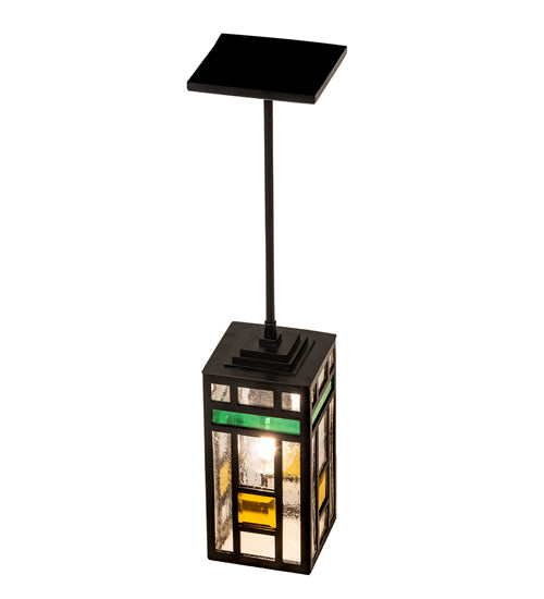 Meyda Lighting Polaris 7" Solar Black Mini Pendant Light With Multi-Colored Shade Glass
