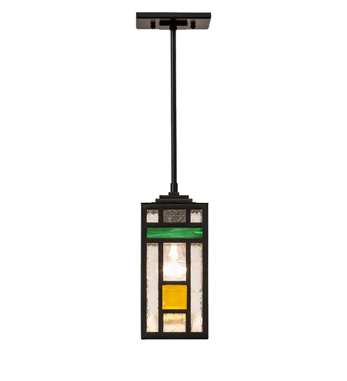 Meyda Lighting Polaris 7" Solar Black Mini Pendant Light With Multi-Colored Shade Glass