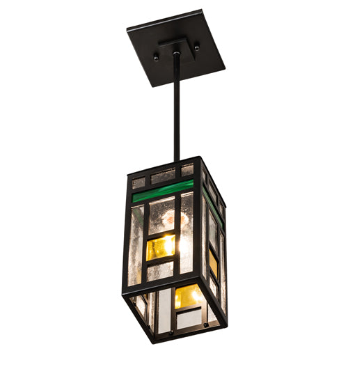 Meyda Lighting Polaris 7" Solar Black Mini Pendant Light With Multi-Colored Shade Glass