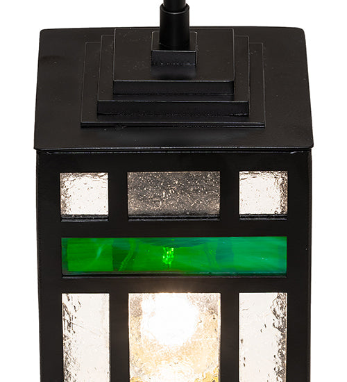 Meyda Lighting Polaris 7" Solar Black Mini Pendant Light With Multi-Colored Shade Glass