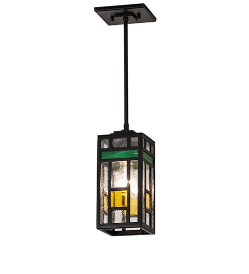 Meyda Lighting Polaris 7" Solar Black Mini Pendant Light With Multi-Colored Shade Glass