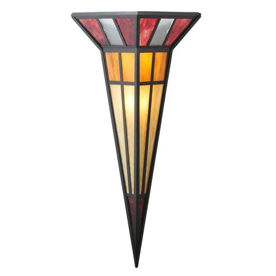 Meyda Lighting Polaris II 18" 2-Light Black Wall Sconce With Red and Amber Shade Glass